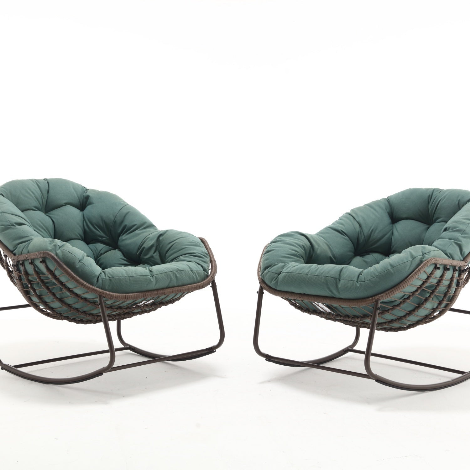 Modern Light Green Outdoor Rocking Chair, Oversized Wicker Egg Rocker with Thick Cushion, Indoor & Outdoor Lounge Chair for Balcony, Porch, Garden, Backyard, Steel Frame, 43.7''D x 37.2''W x 31.5''H - 1st Choice Furniture Direct