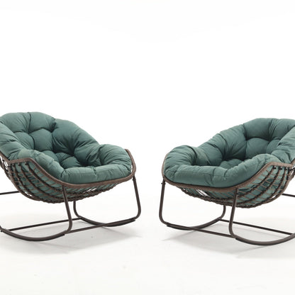 Modern Light Green Outdoor Rocking Chair, Oversized Wicker Egg Rocker with Thick Cushion, Indoor & Outdoor Lounge Chair for Balcony, Porch, Garden, Backyard, Steel Frame, 43.7''D x 37.2''W x 31.5''H - 1st Choice Furniture Direct
