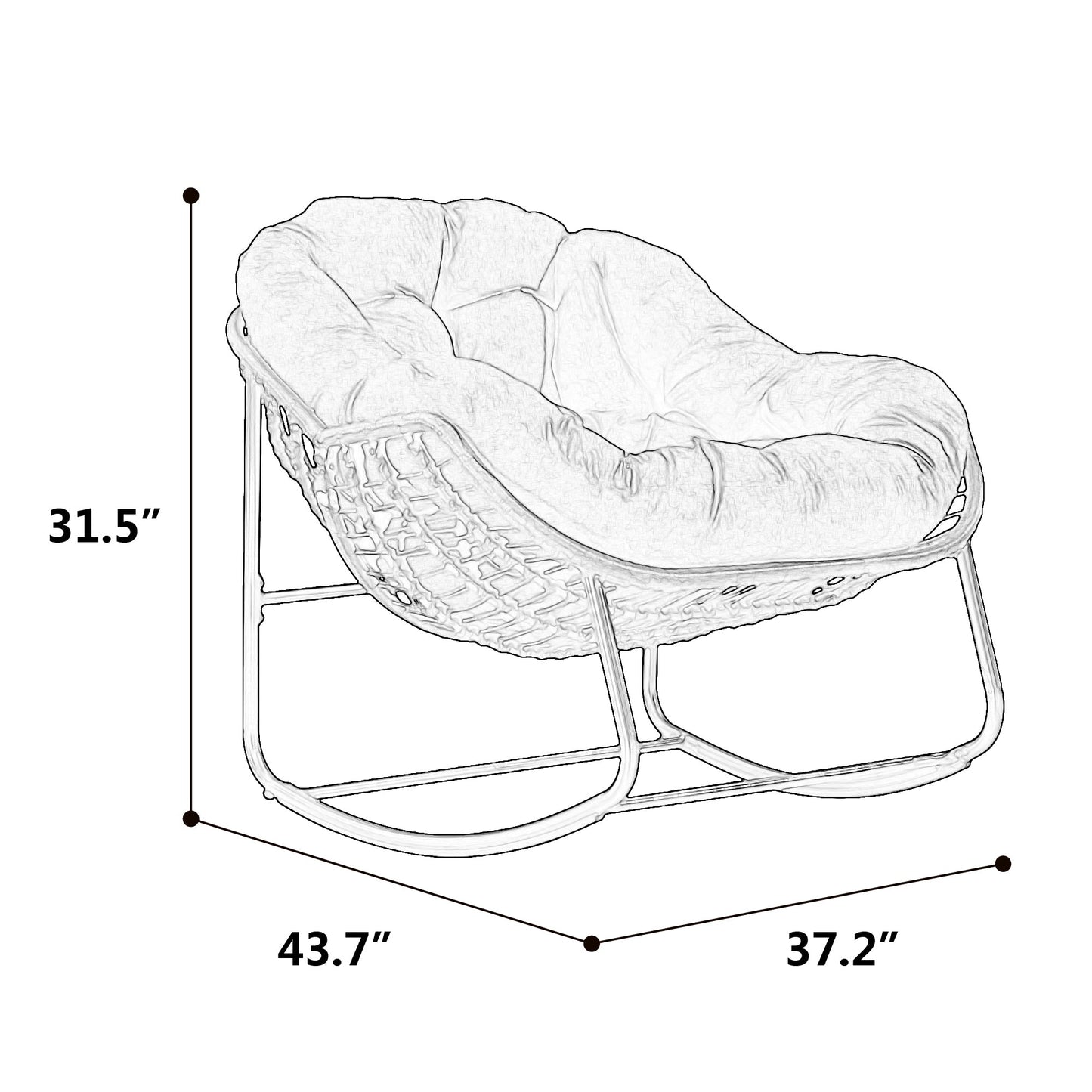 Modern Light Green Outdoor Rocking Chair, Oversized Wicker Egg Rocker with Thick Cushion, Indoor & Outdoor Lounge Chair for Balcony, Porch, Garden, Backyard, Steel Frame, 43.7''D x 37.2''W x 31.5''H - 1st Choice Furniture Direct