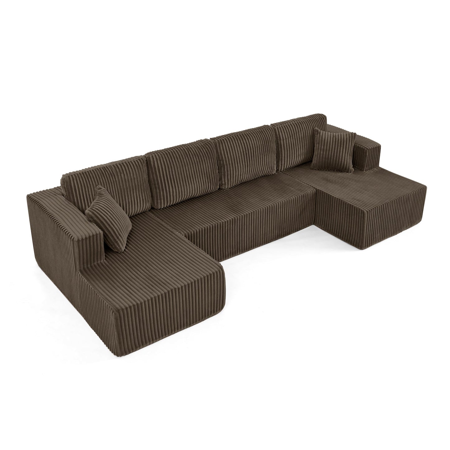 Modern Minimalist U Shape Modular Sectional Sofa, Sleeper Sofa in Corduroy, Brown - 1st Choice Furniture Direct