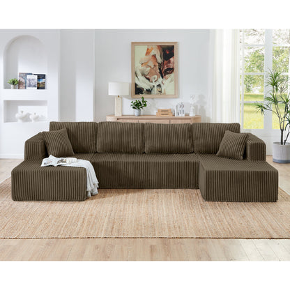 Modern Minimalist U Shape Modular Sectional Sofa, Sleeper Sofa in Corduroy, Brown - 1st Choice Furniture Direct