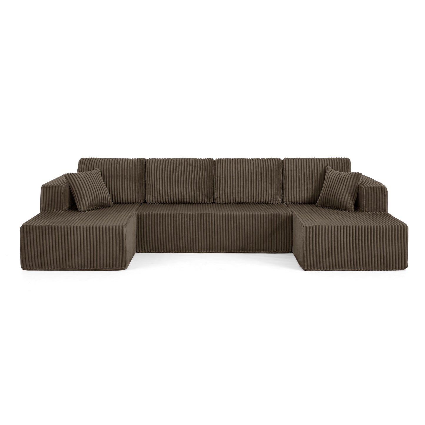 Modern Minimalist U Shape Modular Sectional Sofa, Sleeper Sofa in Corduroy, Brown - 1st Choice Furniture Direct