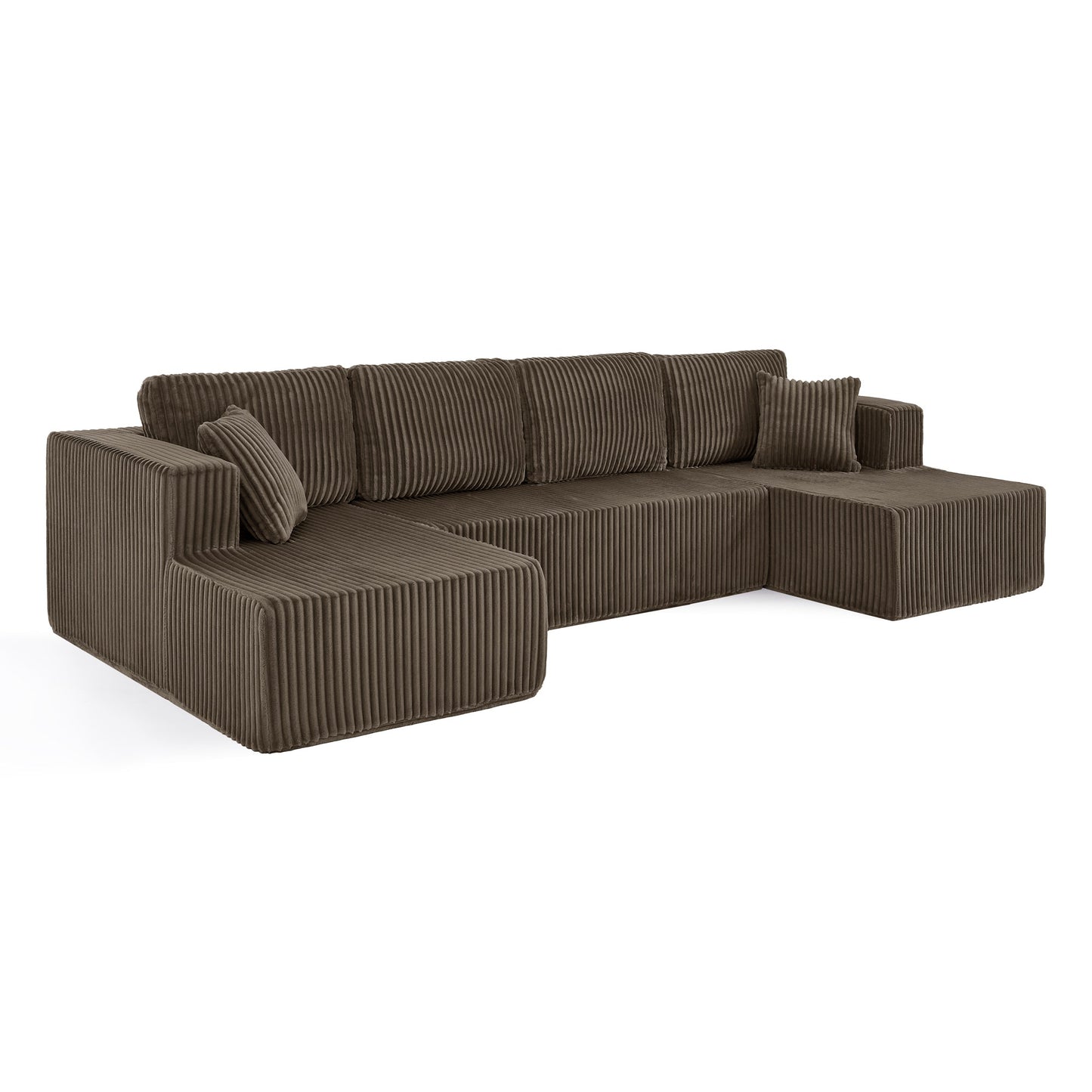 Modern Minimalist U Shape Modular Sectional Sofa, Sleeper Sofa in Corduroy, Brown - 1st Choice Furniture Direct