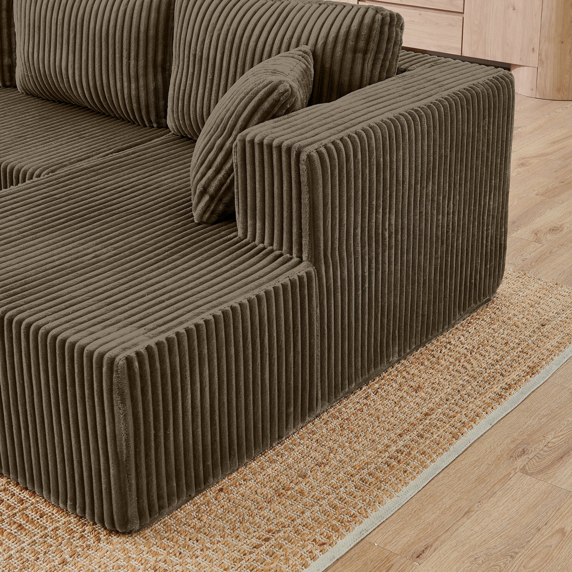 Modern Minimalist U Shape Modular Sectional Sofa, Sleeper Sofa in Corduroy, Brown - 1st Choice Furniture Direct