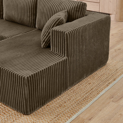 Modern Minimalist U Shape Modular Sectional Sofa, Sleeper Sofa in Corduroy, Brown - 1st Choice Furniture Direct