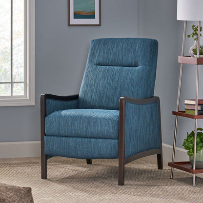 Modern Navy Blue Push Back Recliner Chair – Upholstered Birch Wood Living Room Recliner - 1st Choice Furniture Direct