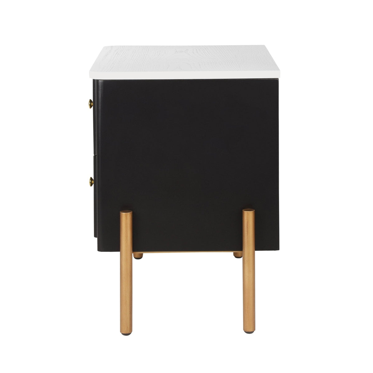 Modern Nightstand with 2 Storage Drawer, Fluted Bedside Table with Golden Metal Handles and Legs, End Table for Living Room and Bedroom, Easy Assembly, Black - 1st Choice Furniture Direct