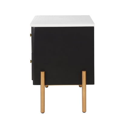 Modern Nightstand with 2 Storage Drawer, Fluted Bedside Table with Golden Metal Handles and Legs, End Table for Living Room and Bedroom, Easy Assembly, Black - 1st Choice Furniture Direct