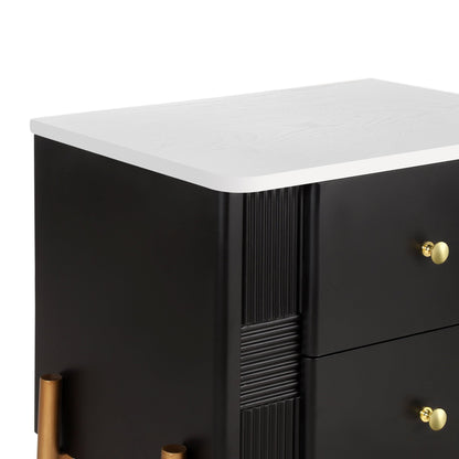 Modern Nightstand with 2 Storage Drawer, Fluted Bedside Table with Golden Metal Handles and Legs, End Table for Living Room and Bedroom, Easy Assembly, Black - 1st Choice Furniture Direct