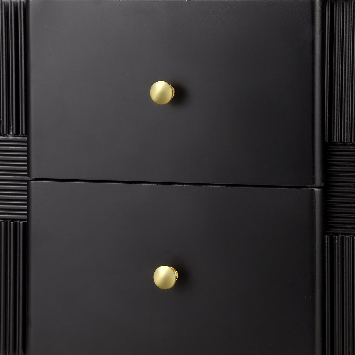 Modern Nightstand with 2 Storage Drawer, Fluted Bedside Table with Golden Metal Handles and Legs, End Table for Living Room and Bedroom, Easy Assembly, Black - 1st Choice Furniture Direct
