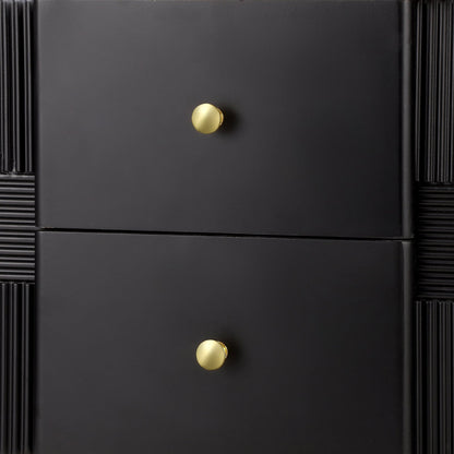Modern Nightstand with 2 Storage Drawer, Fluted Bedside Table with Golden Metal Handles and Legs, End Table for Living Room and Bedroom, Easy Assembly, Black - 1st Choice Furniture Direct