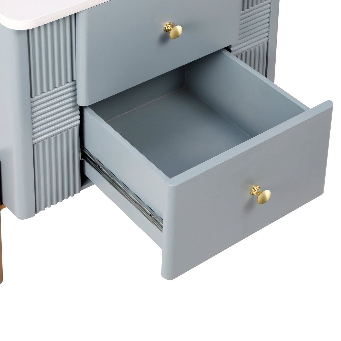 Modern Nightstand with 2 Storage Drawer, Fluted Bedside Table with Golden Metal Handles and Legs, End Table for Living Room and Bedroom, Easy Assembly, Blue - 1st Choice Furniture Direct