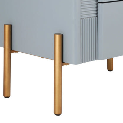 Modern Nightstand with 2 Storage Drawer, Fluted Bedside Table with Golden Metal Handles and Legs, End Table for Living Room and Bedroom, Easy Assembly, Blue - 1st Choice Furniture Direct