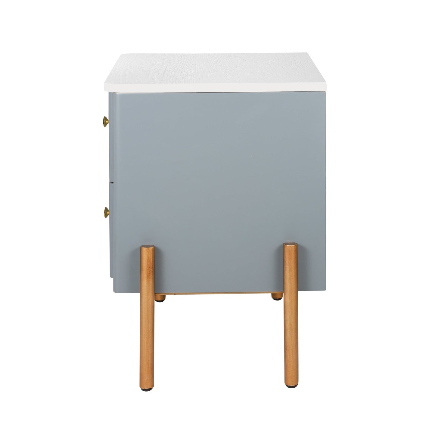 Modern Nightstand with 2 Storage Drawer, Fluted Bedside Table with Golden Metal Handles and Legs, End Table for Living Room and Bedroom, Easy Assembly, Blue - 1st Choice Furniture Direct