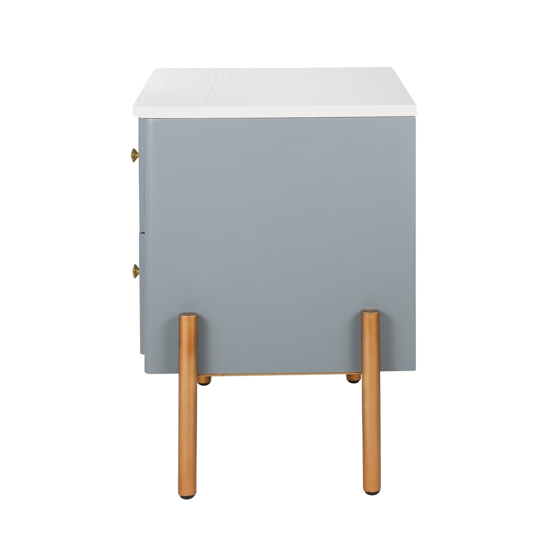 Modern Nightstand with 2 Storage Drawer, Fluted Bedside Table with Golden Metal Handles and Legs, End Table for Living Room and Bedroom, Easy Assembly, Blue - 1st Choice Furniture Direct