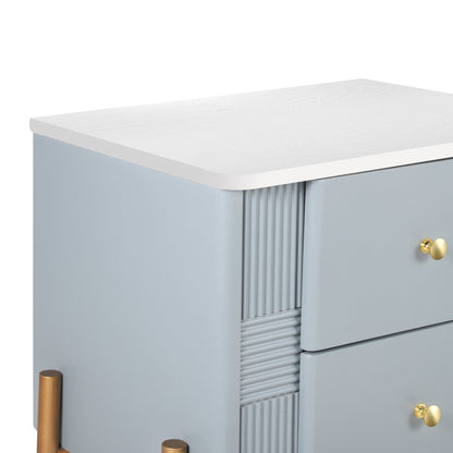 Modern Nightstand with 2 Storage Drawer, Fluted Bedside Table with Golden Metal Handles and Legs, End Table for Living Room and Bedroom, Easy Assembly, Blue - 1st Choice Furniture Direct