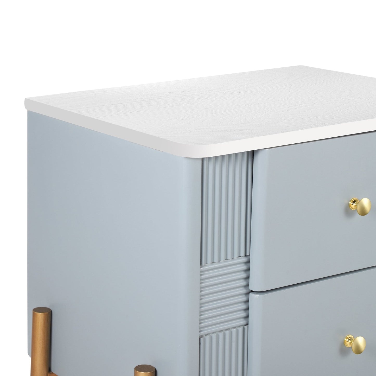 Modern Nightstand with 2 Storage Drawer, Fluted Bedside Table with Golden Metal Handles and Legs, End Table for Living Room and Bedroom, Easy Assembly, Blue - 1st Choice Furniture Direct