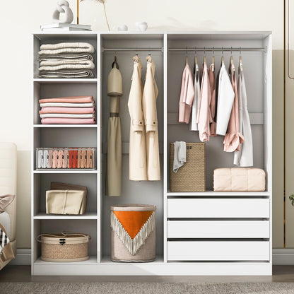 Modern Open Wardrobe Closet with Shelves, Drawers & Hanging Rods - 1st Choice Furniture Direct