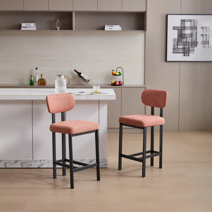Modern Orange Counter Height Bar Stools Set of 2 | Upholstered Fabric Chairs with Metal Legs (26”) - 1st Choice Furniture Direct