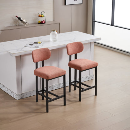 Modern Orange Counter Height Bar Stools Set of 2 | Upholstered Fabric Chairs with Metal Legs (26”) - 1st Choice Furniture Direct
