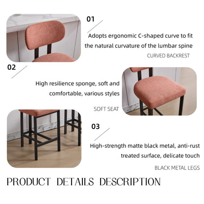 Modern Orange Counter Height Bar Stools Set of 2 | Upholstered Fabric Chairs with Metal Legs (26”) - 1st Choice Furniture Direct