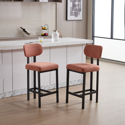 Modern Orange Counter Height Bar Stools Set of 2 | Upholstered Fabric Chairs with Metal Legs (26”) - 1st Choice Furniture Direct