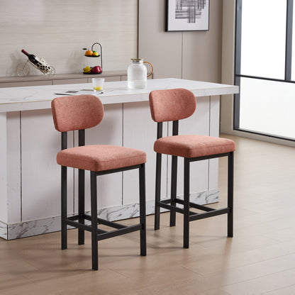 Modern Orange Counter Height Bar Stools Set of 2 | Upholstered Fabric Chairs with Metal Legs (26”) - 1st Choice Furniture Direct