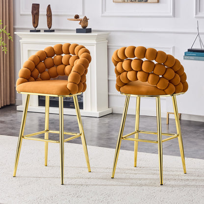 Modern Orange Velvet Bubble Chair Ball Chain Stools with Gold Legs, Tufted Bar Chairs for Kitchen Island & Home Bar - 1st Choice Furniture Direct