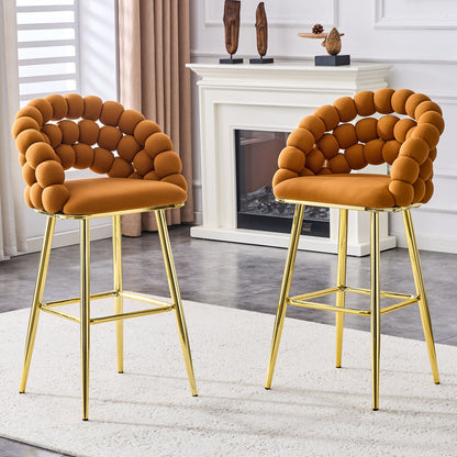 Modern Orange Velvet Bubble Chair Ball Chain Stools with Gold Legs, Tufted Bar Chairs for Kitchen Island & Home Bar - 1st Choice Furniture Direct