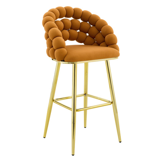 Modern Orange Velvet Bubble Chair Ball Chain Stools with Gold Legs, Tufted Bar Chairs for Kitchen Island & Home Bar - 1st Choice Furniture Direct