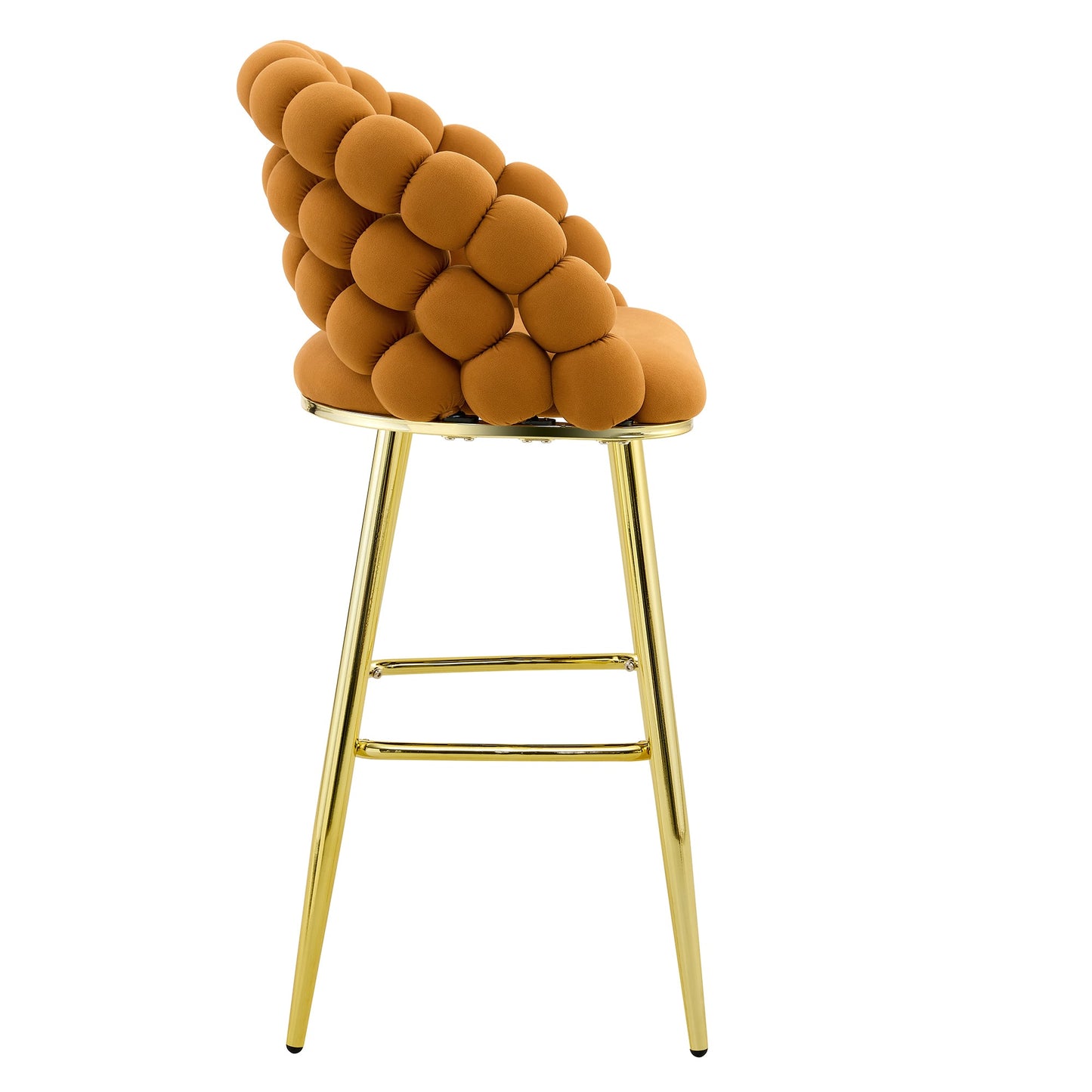 Modern Orange Velvet Bubble Chair Ball Chain Stools with Gold Legs, Tufted Bar Chairs for Kitchen Island & Home Bar - 1st Choice Furniture Direct