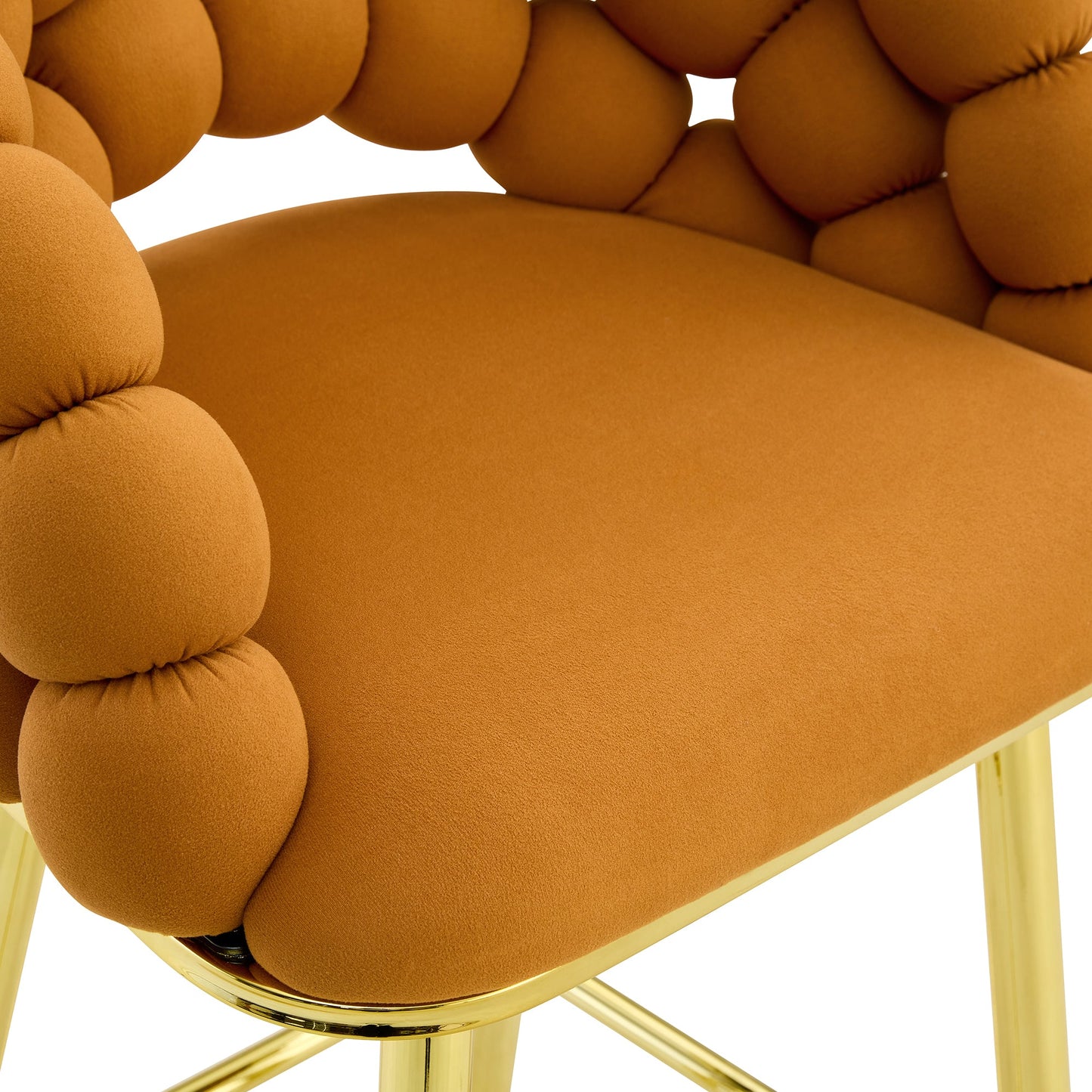 Modern Orange Velvet Bubble Chair Ball Chain Stools with Gold Legs, Tufted Bar Chairs for Kitchen Island & Home Bar - 1st Choice Furniture Direct