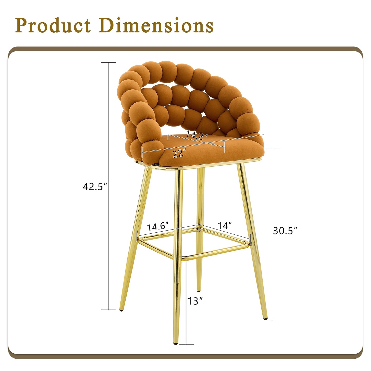 Modern Orange Velvet Bubble Chair Ball Chain Stools with Gold Legs, Tufted Bar Chairs for Kitchen Island & Home Bar - 1st Choice Furniture Direct