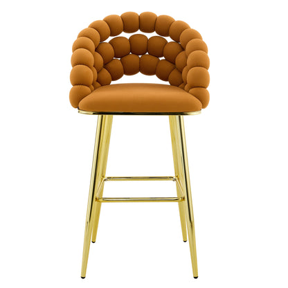 Modern Orange Velvet Bubble Chair Ball Chain Stools with Gold Legs, Tufted Bar Chairs for Kitchen Island & Home Bar - 1st Choice Furniture Direct