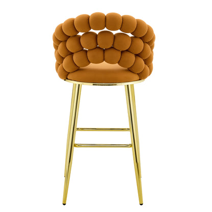 Modern Orange Velvet Bubble Chair Ball Chain Stools with Gold Legs, Tufted Bar Chairs for Kitchen Island & Home Bar - 1st Choice Furniture Direct