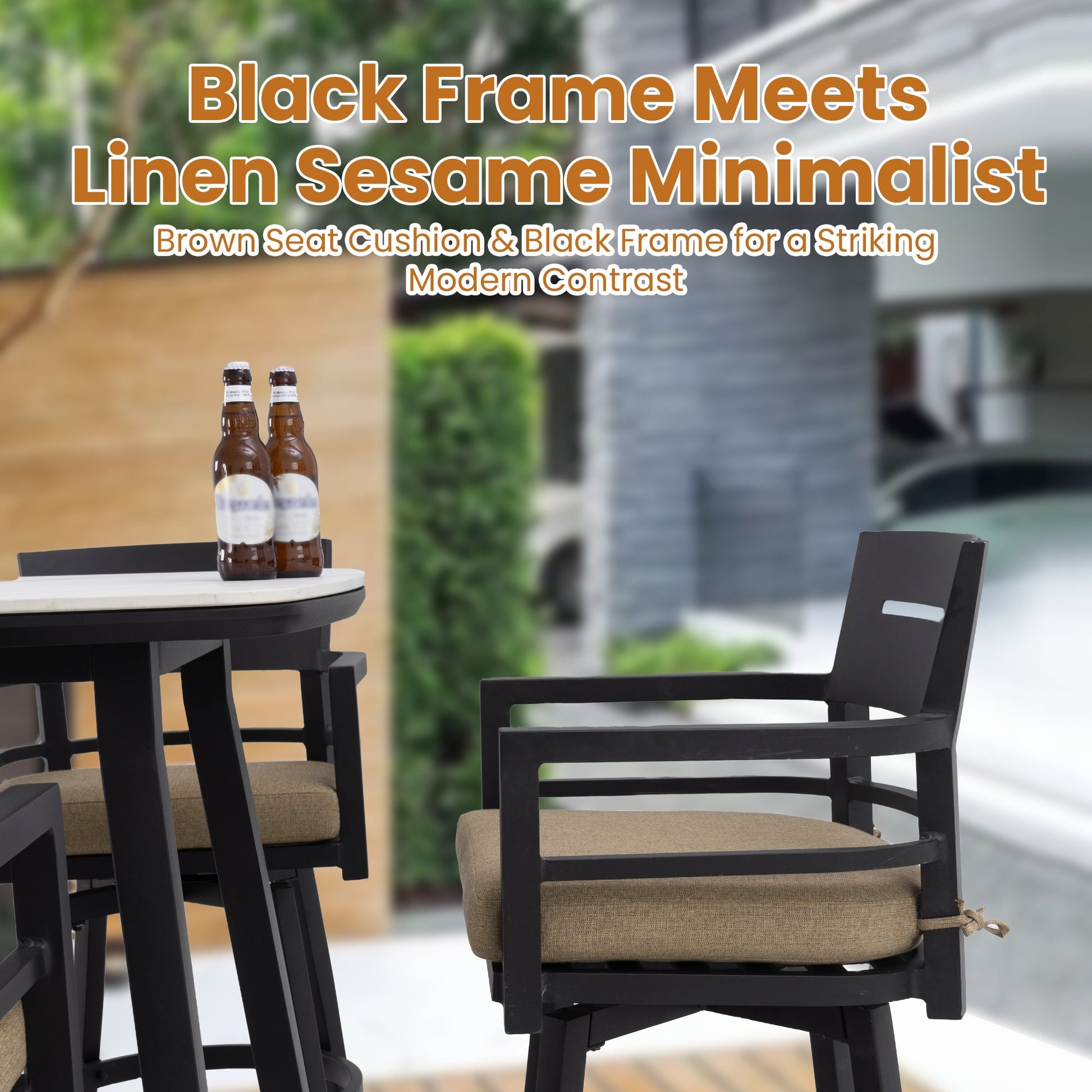 Modern Outdoor 2 - Piece Swivel Bar Chairs – Aluminum Frame with Ember Black, 360° Swivel, Ergonomic Backrest & Armrests, Tapered Legs, Sunbrella Cushion, Weather - Resistant & Durable Patio Bar Stool - 1st Choice Furniture Direct