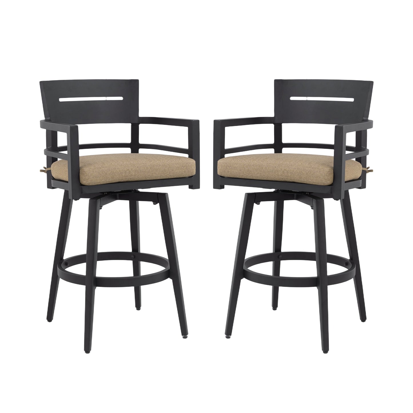 Modern Outdoor 2 - Piece Swivel Bar Chairs – Aluminum Frame with Ember Black, 360° Swivel, Ergonomic Backrest & Armrests, Tapered Legs, Sunbrella Cushion, Weather - Resistant & Durable Patio Bar Stool - 1st Choice Furniture Direct