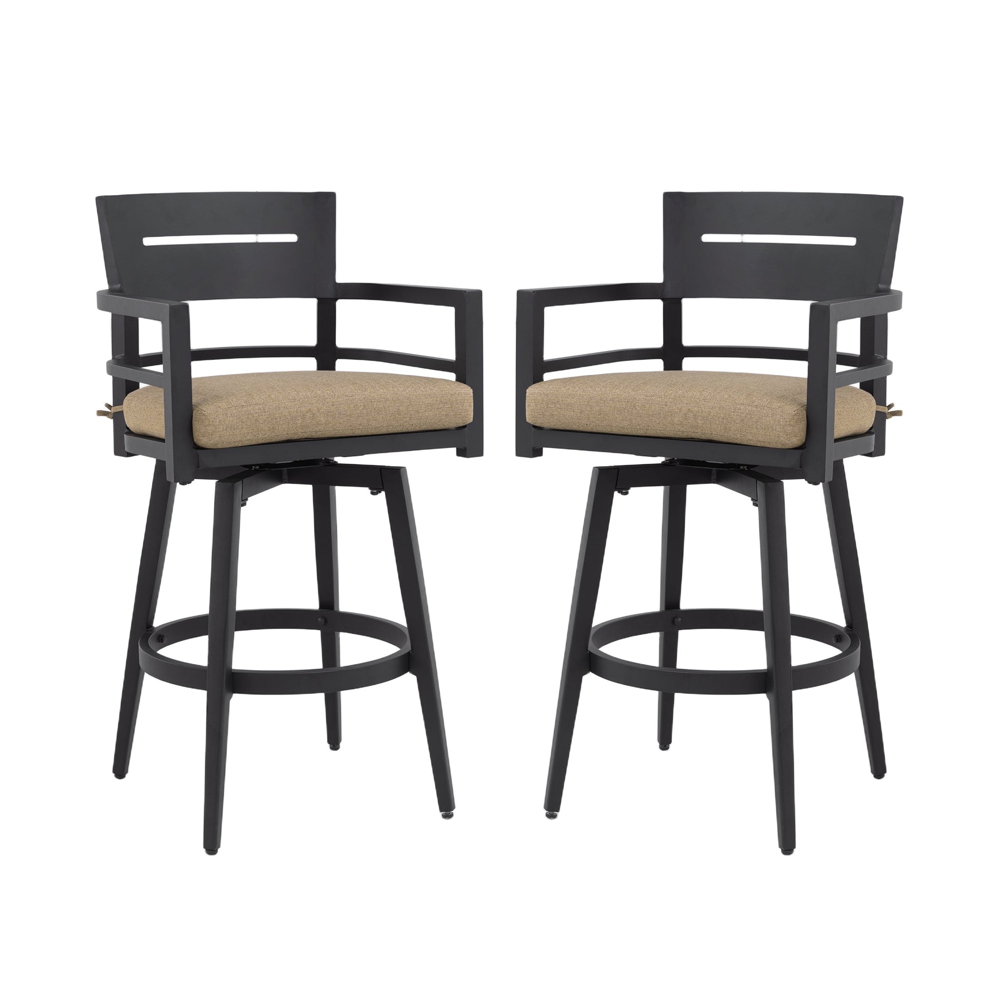 Modern Outdoor 2 - Piece Swivel Bar Chairs – Aluminum Frame with Ember Black, 360° Swivel, Ergonomic Backrest & Armrests, Tapered Legs, Sunbrella Cushion, Weather - Resistant & Durable Patio Bar Stool - 1st Choice Furniture Direct