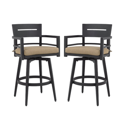 Modern Outdoor 2 - Piece Swivel Bar Chairs – Aluminum Frame with Ember Black, 360° Swivel, Ergonomic Backrest & Armrests, Tapered Legs, Sunbrella Cushion, Weather - Resistant & Durable Patio Bar Stool - 1st Choice Furniture Direct