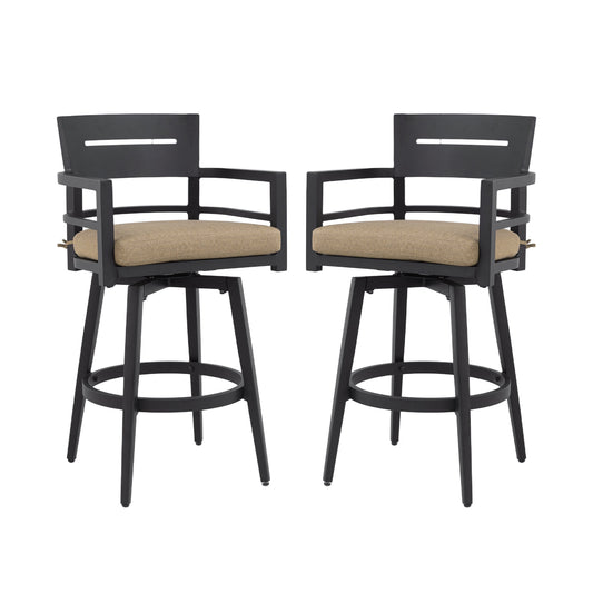 Modern Outdoor 2 - Piece Swivel Bar Chairs – Aluminum Frame with Ember Black, 360° Swivel, Ergonomic Backrest & Armrests, Tapered Legs, Sunbrella Cushion, Weather - Resistant & Durable Patio Bar Stool - 1st Choice Furniture Direct