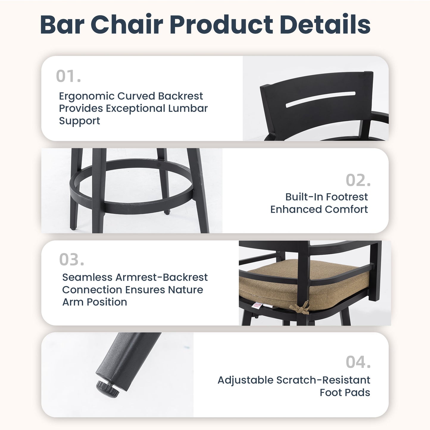 Modern Outdoor 2 - Piece Swivel Bar Chairs – Aluminum Frame with Ember Black, 360° Swivel, Ergonomic Backrest & Armrests, Tapered Legs, Sunbrella Cushion, Weather - Resistant & Durable Patio Bar Stool - 1st Choice Furniture Direct