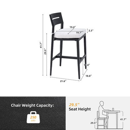 Modern Outdoor Bar Stools Set of 2, Aluminum Patio Chairs with Backrest and Footrest, Weather - Resistant, Ember Black, Sunbrella Cushions - 1st Choice Furniture Direct