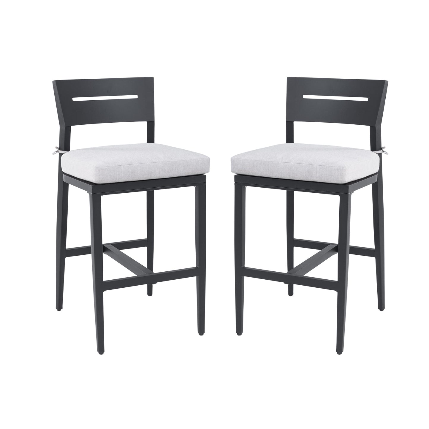 Modern Outdoor Bar Stools Set of 2, Aluminum Patio Chairs with Backrest and Footrest, Weather - Resistant, Ember Black, Sunbrella Cushions - 1st Choice Furniture Direct