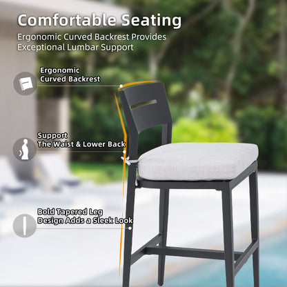 Modern Outdoor Bar Stools Set of 2, Aluminum Patio Chairs with Backrest and Footrest, Weather - Resistant, Ember Black, Sunbrella Cushions - 1st Choice Furniture Direct