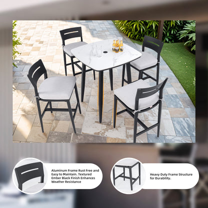 Modern Outdoor Bar Stools Set of 2, Aluminum Patio Chairs with Backrest and Footrest, Weather - Resistant, Ember Black, Sunbrella Cushions - 1st Choice Furniture Direct