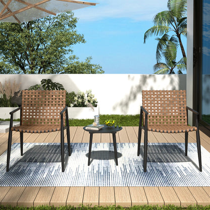 Modern Outdoor Chat Set: 2 PE Rattan Chairs + Black Steel & Tempered Glass Side Table – Durable & Stylish in Black+Brown - 1st Choice Furniture Direct