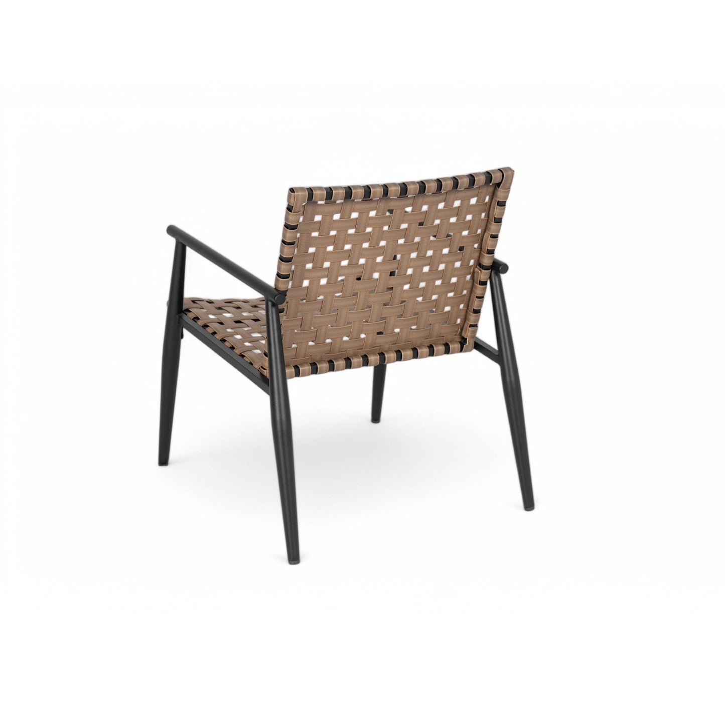 Modern Outdoor Chat Set: 2 PE Rattan Chairs + Black Steel & Tempered Glass Side Table – Durable & Stylish in Black+Brown - 1st Choice Furniture Direct