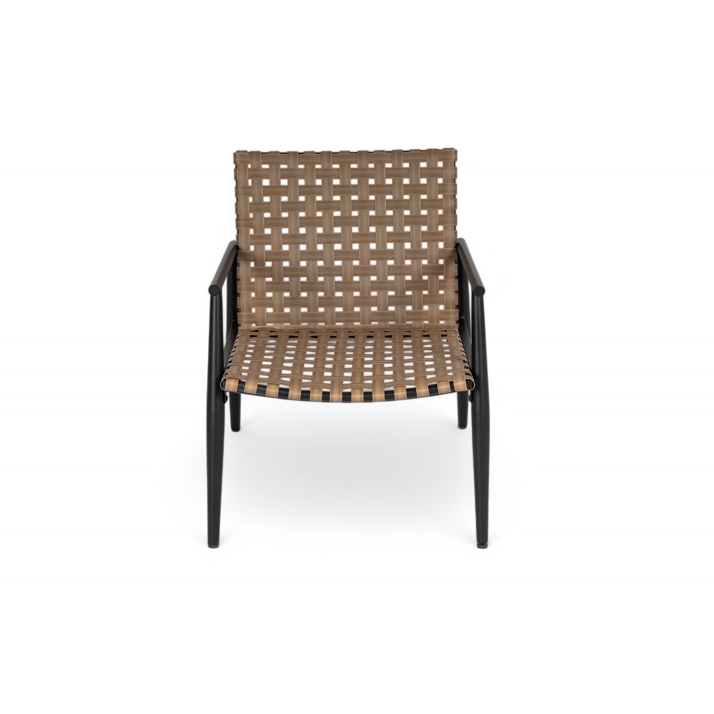Modern Outdoor Chat Set: 2 PE Rattan Chairs + Black Steel & Tempered Glass Side Table – Durable & Stylish in Black+Brown - 1st Choice Furniture Direct