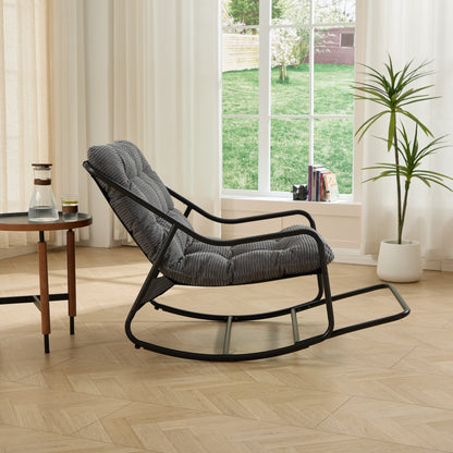 Modern Outdoor Rocking Lounge Chair with Ottoman and Grey Cushion - 1st Choice Furniture Direct