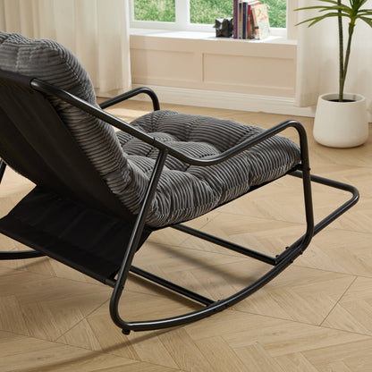 Modern Outdoor Rocking Lounge Chair with Ottoman and Grey Cushion - 1st Choice Furniture Direct